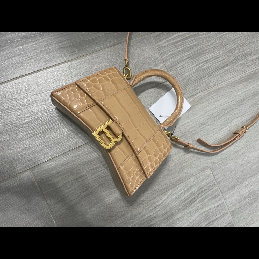 XS Hourglass Croc-Embossed Leather Top Handle Bag